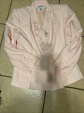 Kasper Light Pink Embroidered Double-Breasted Blazer